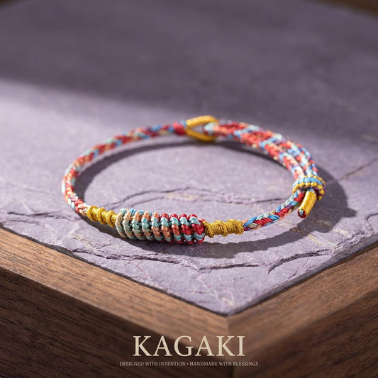 KAGAKI tibetan meditation cord bracelet in multicolor cotton, main, for meditation and daily intention