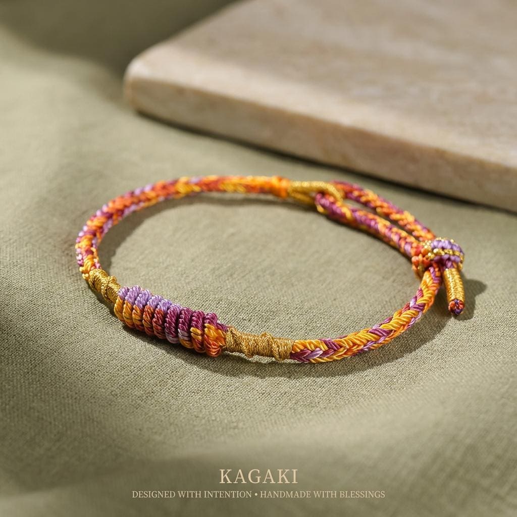 KAGAKI tibetan meditation cord bracelet in multicolor cotton, scale on hand, for meditation and daily intention