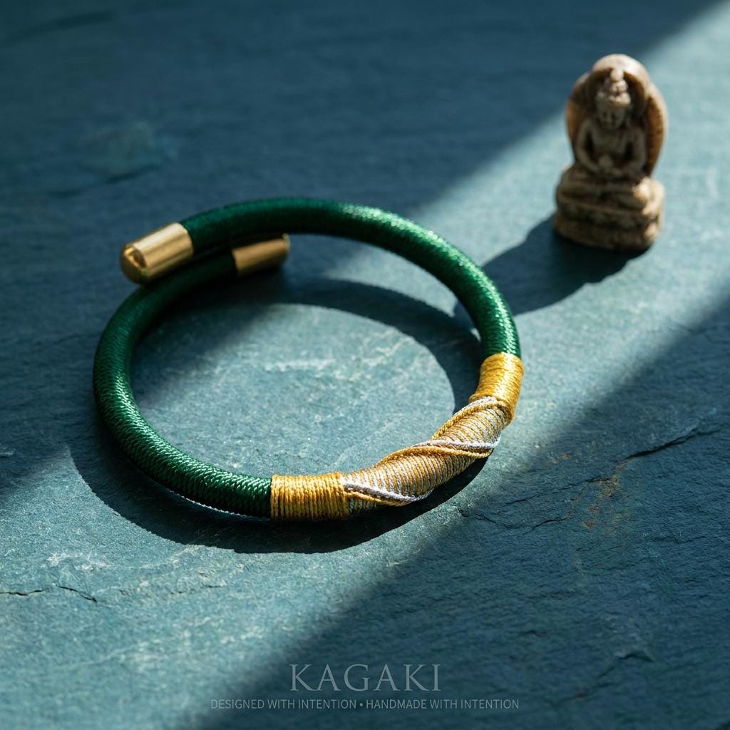 KAGAKI tibetan minimal cord bracelet in multicolor, alternate angle, for meditation and daily intention