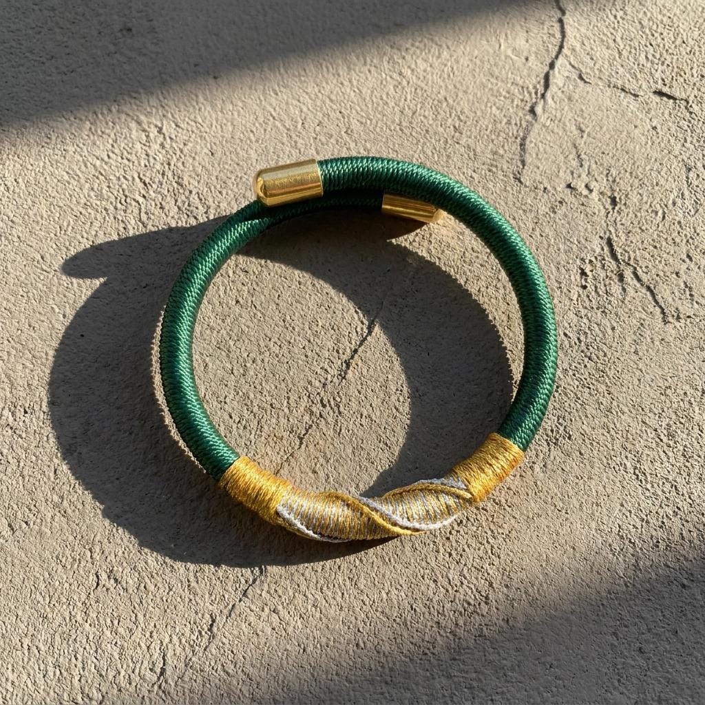 KAGAKI tibetan minimal cord bracelet in multicolor, flat lay, for meditation and daily intention