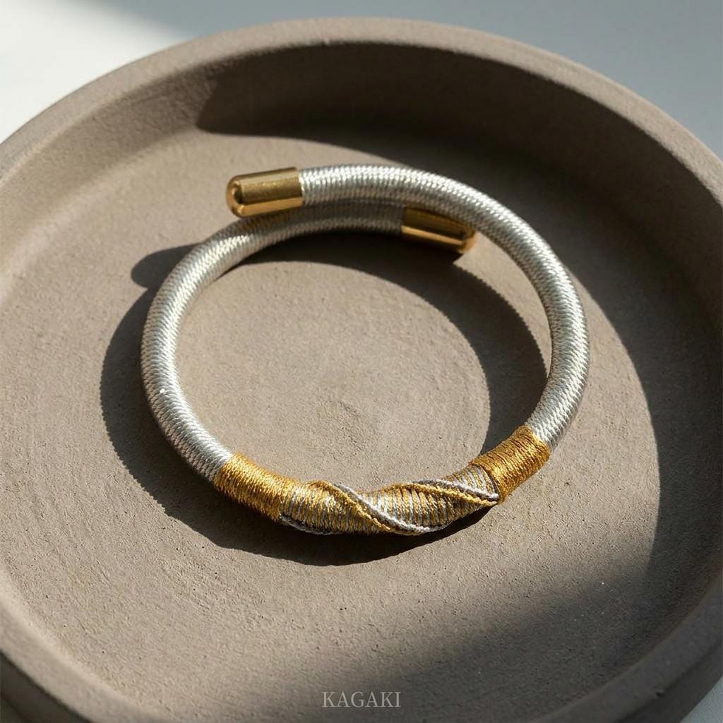 KAGAKI tibetan minimal cord bracelet in multicolor, on wrist, for meditation and daily intention