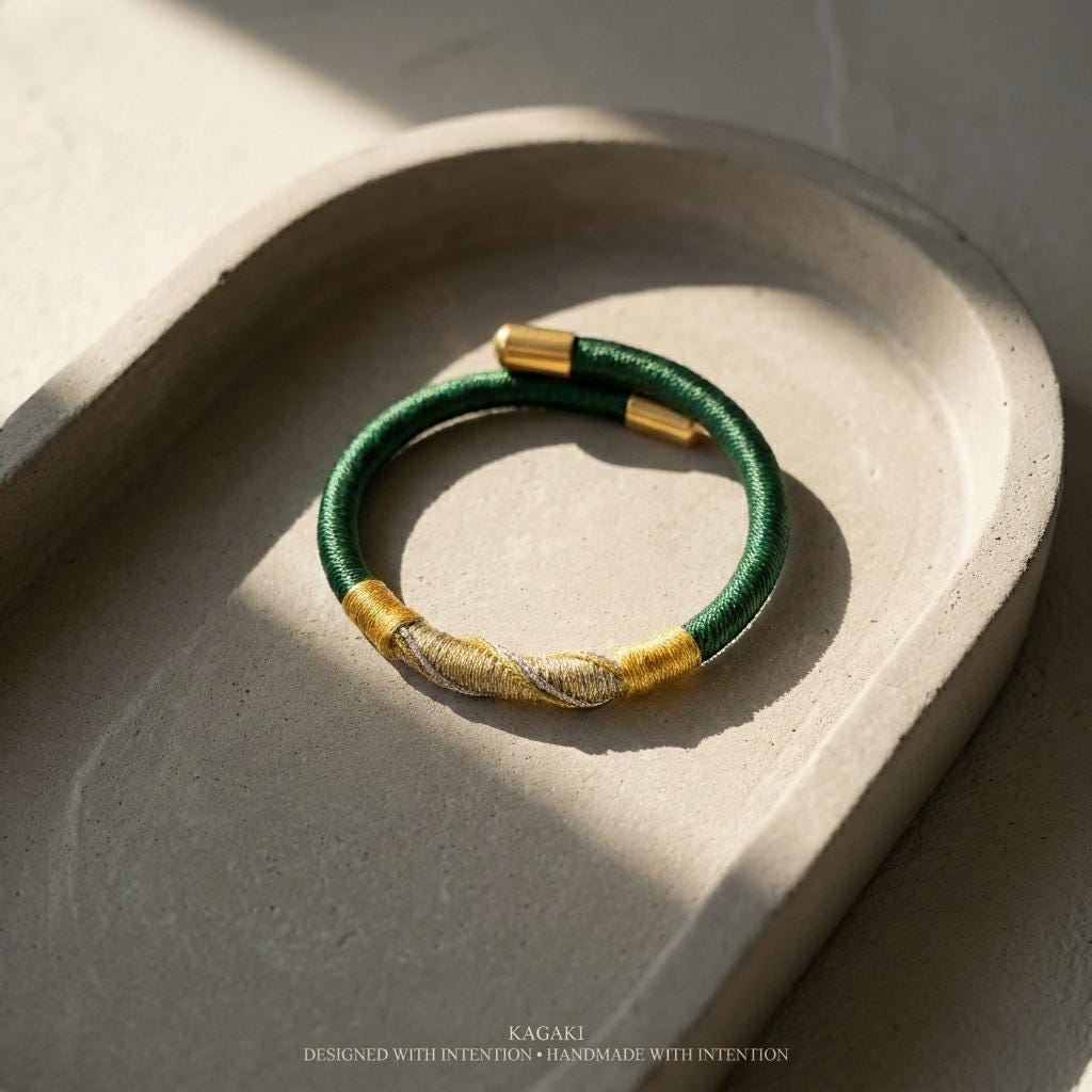 KAGAKI tibetan minimal cord bracelet in multicolor, packaging detail, for meditation and daily intention