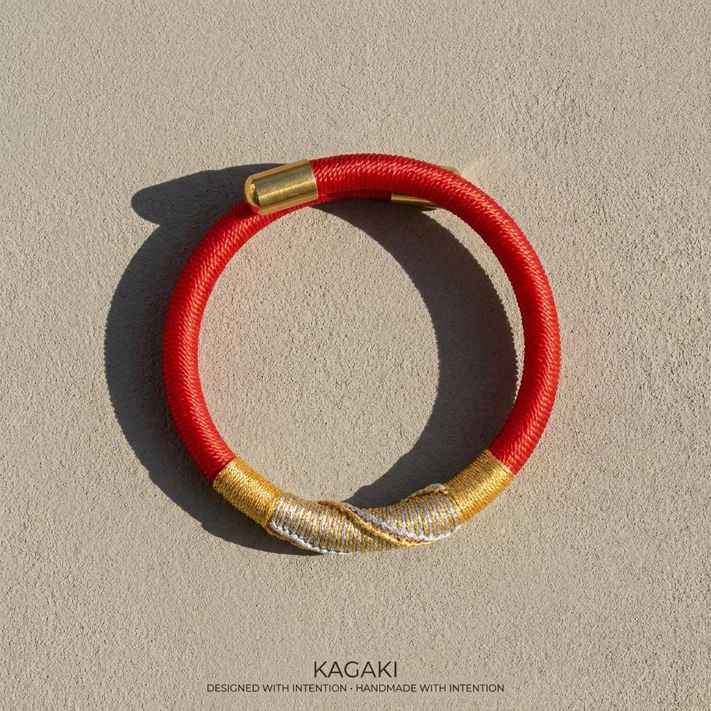 KAGAKI tibetan minimal cord bracelet in multicolor, scale on hand, for meditation and daily intention
