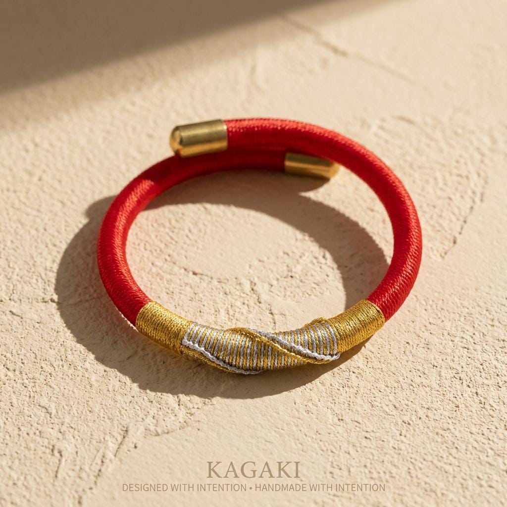 KAGAKI tibetan minimal cord bracelet in multicolor, weave detail, for meditation and daily intention