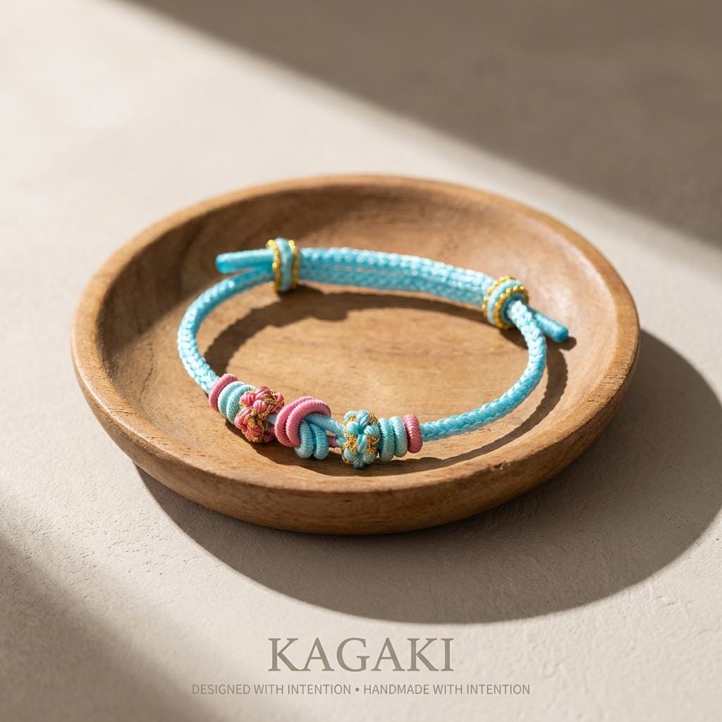 KAGAKI tibetan protection cord bracelet in multicolor, alternate angle, for meditation and daily intention
