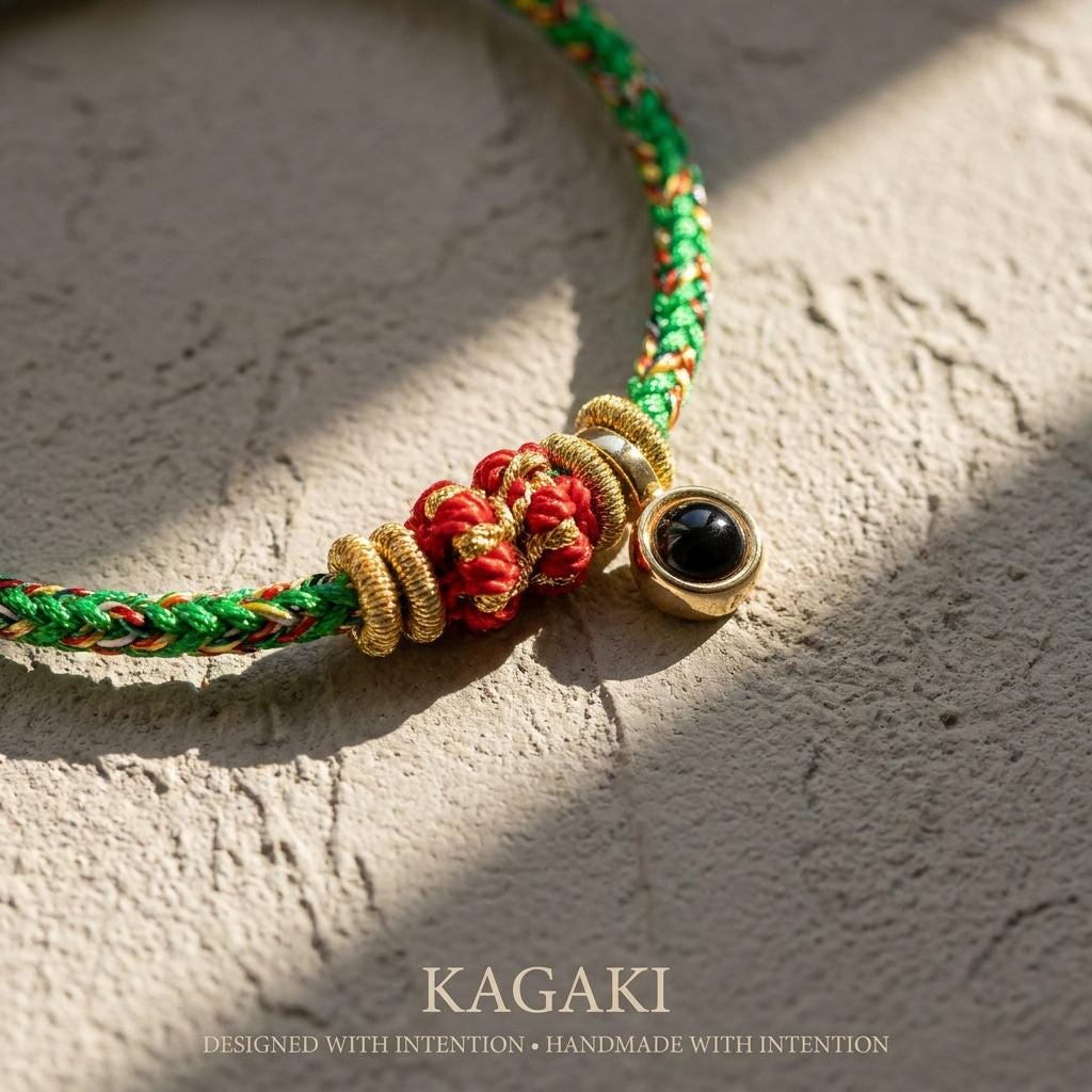 KAGAKI tibetan protection cord bracelet (charm) in multicolor, alternate angle, for meditation and daily intention