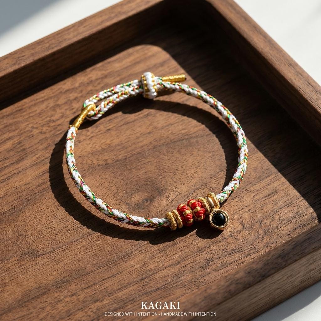 KAGAKI tibetan protection cord bracelet (charm) in multicolor, knot detail, for meditation and daily intention