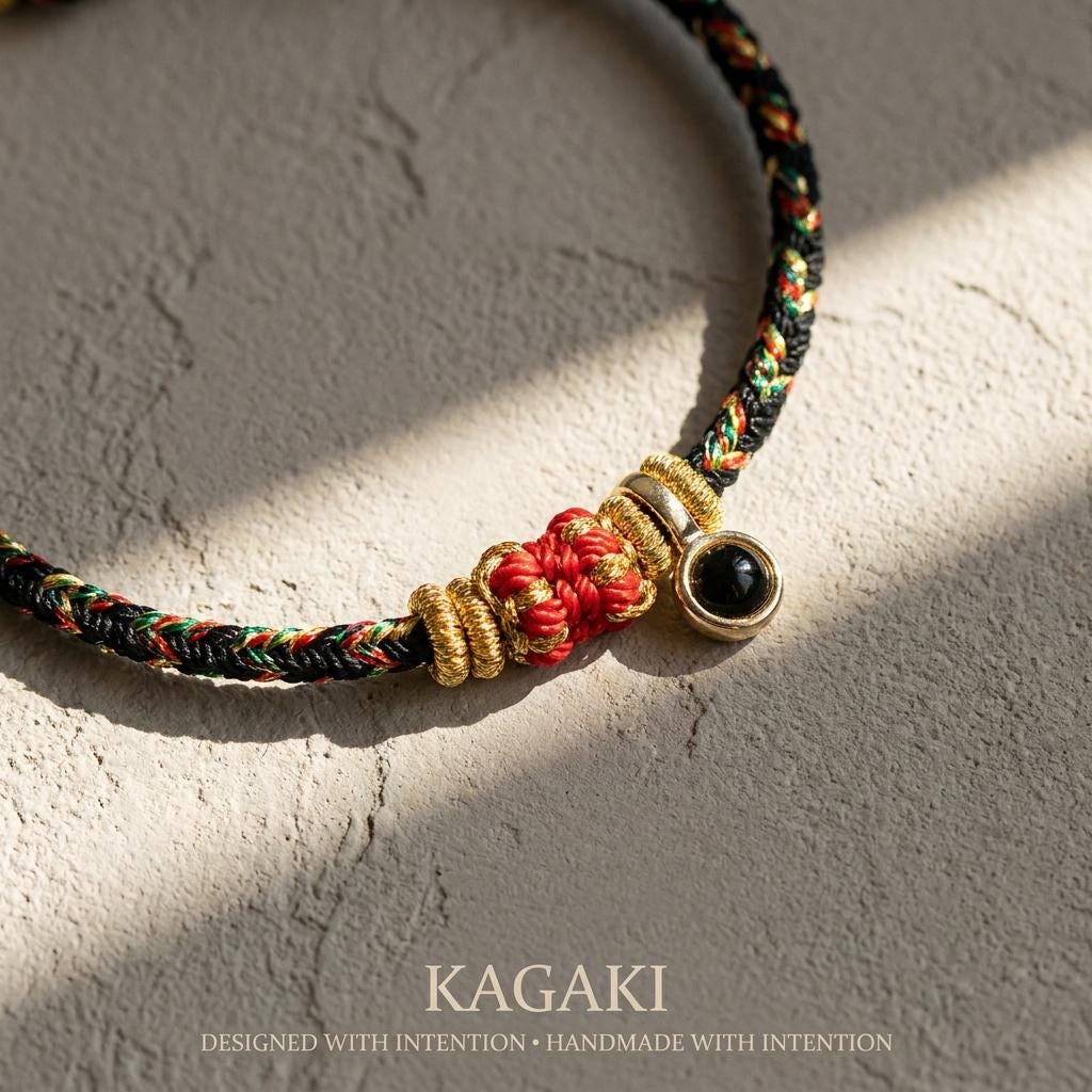 KAGAKI tibetan protection cord bracelet (charm) in multicolor, on wrist, for meditation and daily intention
