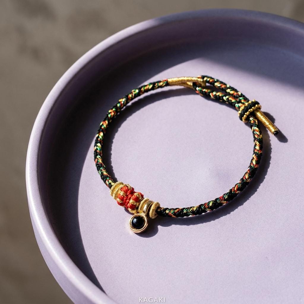 KAGAKI tibetan protection cord bracelet (charm) in multicolor, scale on hand, for meditation and daily intention