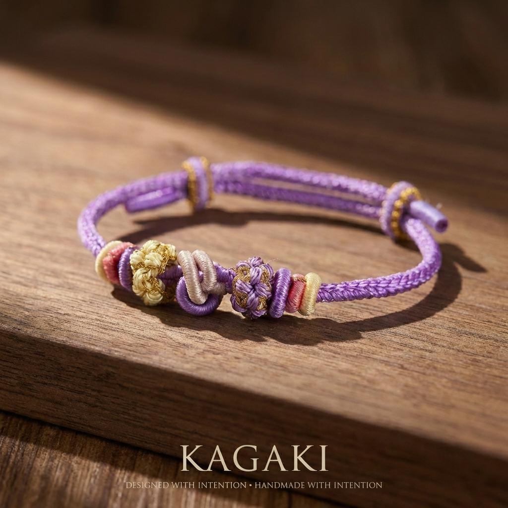KAGAKI tibetan protection cord bracelet in multicolor, knot detail, for meditation and daily intention
