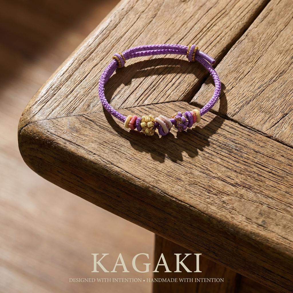 KAGAKI tibetan protection cord bracelet in multicolor, packaging detail, for meditation and daily intention
