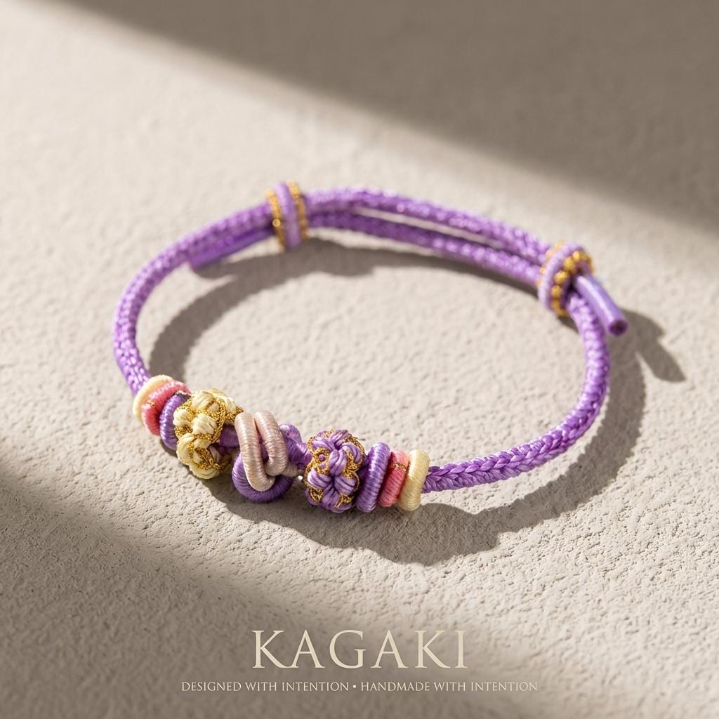 KAGAKI tibetan protection cord bracelet in multicolor, weave detail, for meditation and daily intention