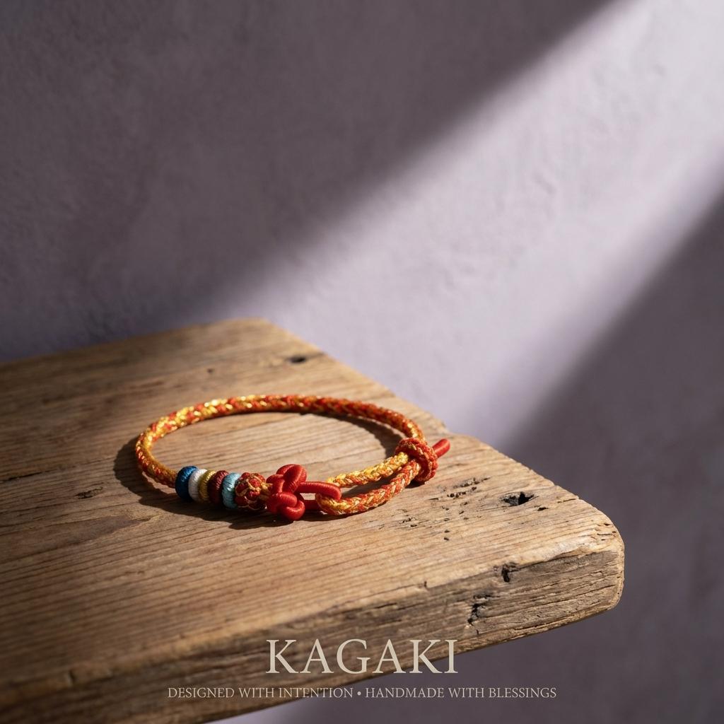 KAGAKI Tibetan red string bracelet worn on wrist as a grounding cord bracelet for daily intention