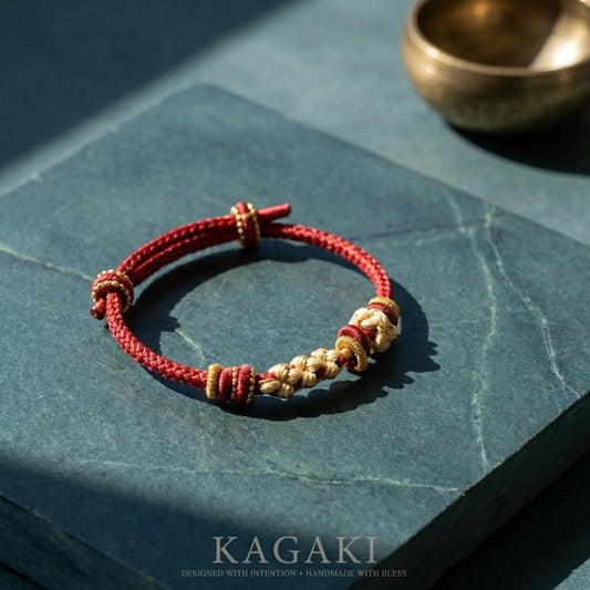 KAGAKI tibetan red string cord bracelet in crimson red, main, for meditation and daily intention