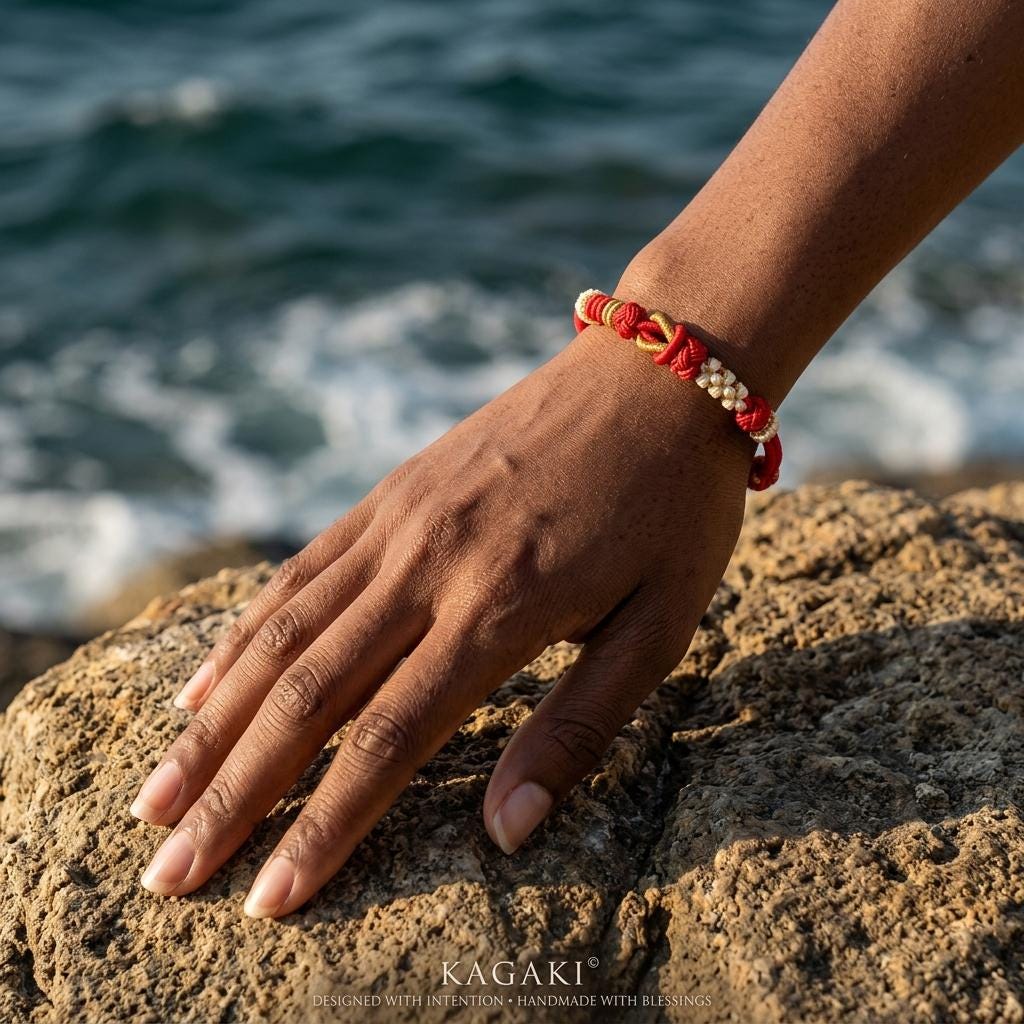 KAGAKI tibetan red string couple bracelet in warm red, weave detail, for meditation and daily intention