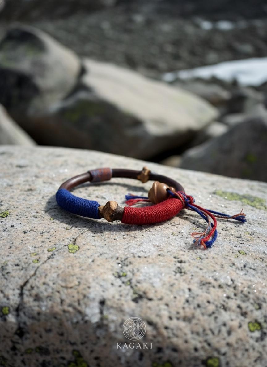 KAGAKI tibetan wood fiber cord bracelet in natural wood tones, knot detail, for meditation and daily intention