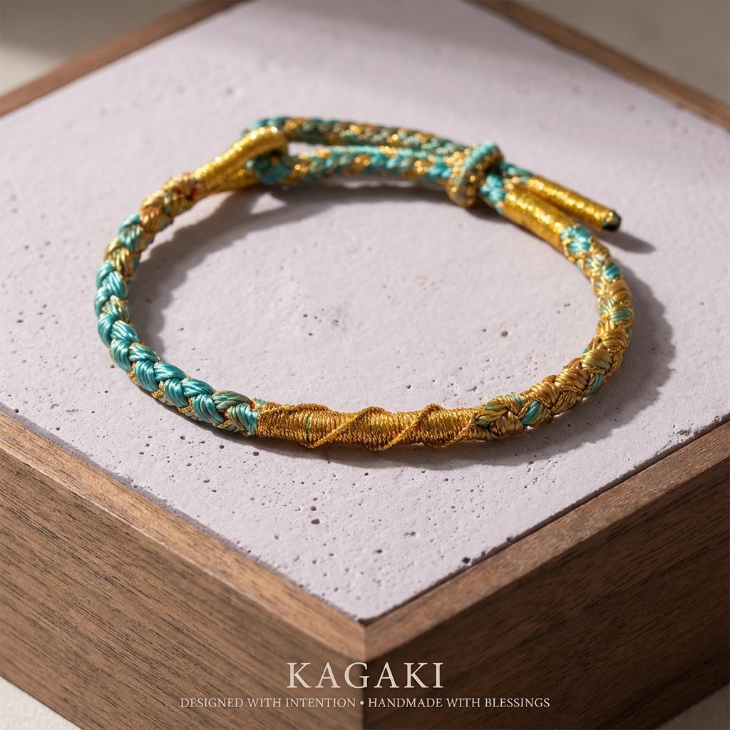 KAGAKI tibetan yoga cord bracelet in multicolor, alternate angle, for meditation and daily intention