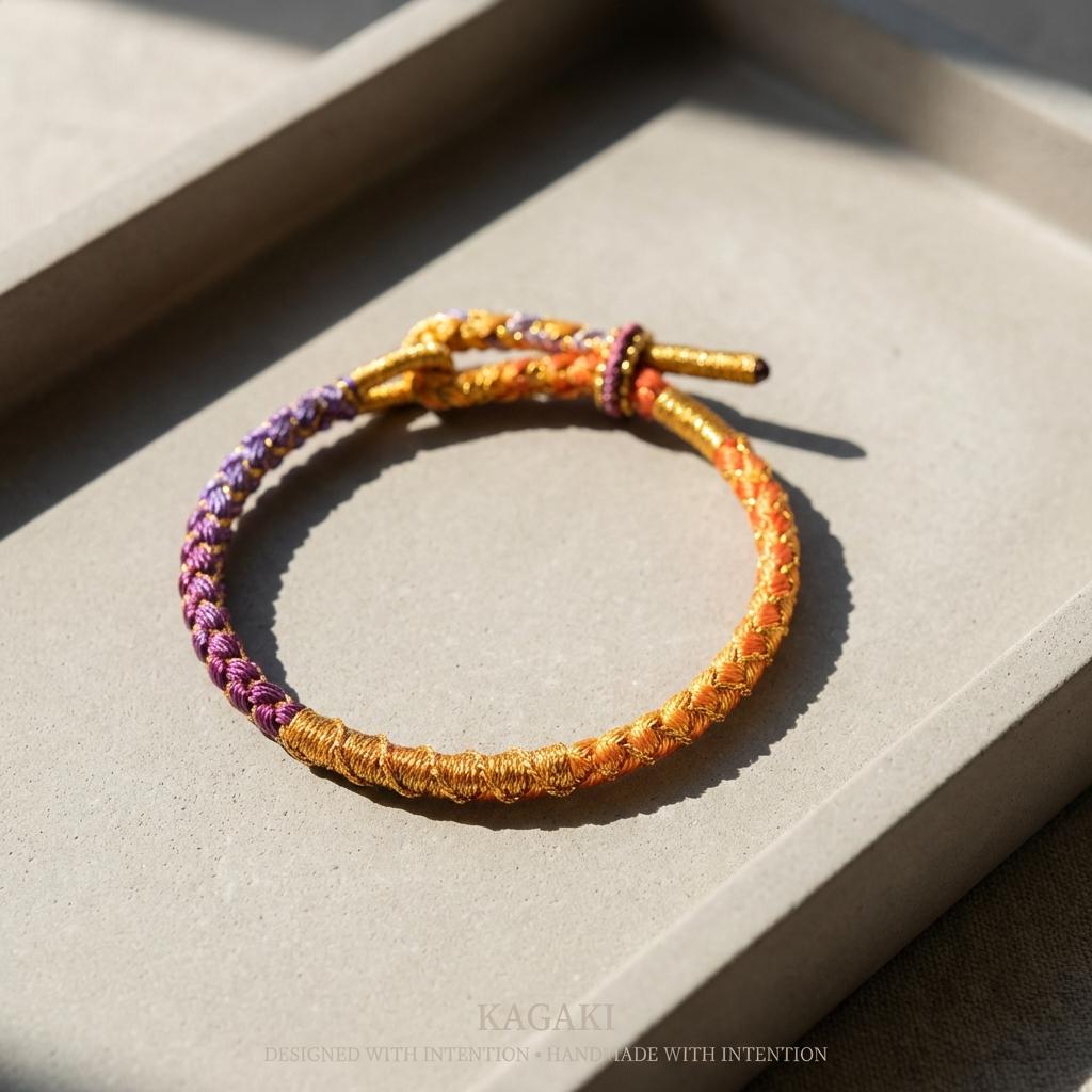 KAGAKI tibetan yoga cord bracelet in multicolor, knot detail, for meditation and daily intention