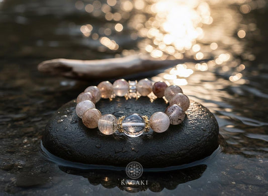 KAGAKI tourmalinated quartz bracelet in clear quartz with black tourmaline inclusions, main, for meditation and daily intention