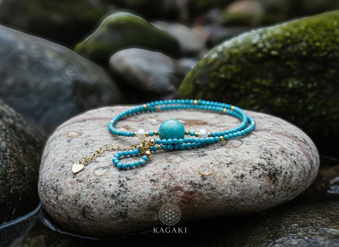 KAGAKI turquoise jade beaded necklace in turquoise blue with jade, gift packaging, for daily wear and gifting