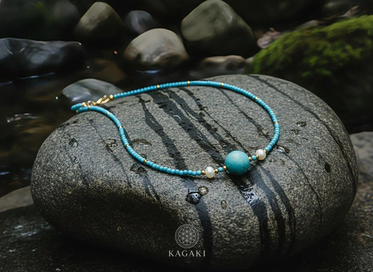 KAGAKI turquoise jade beaded necklace in turquoise blue with jade, main, for daily wear and gifting