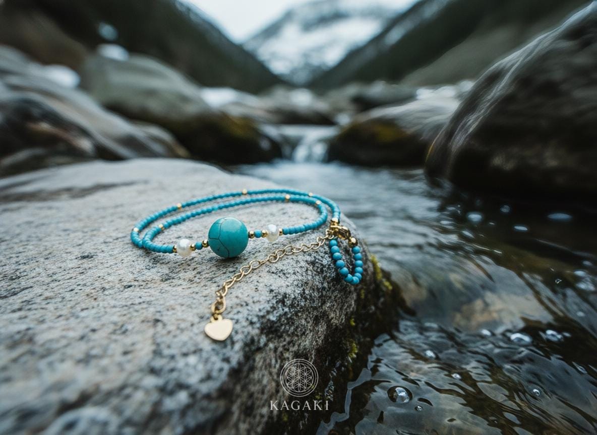 KAGAKI turquoise jade beaded necklace in turquoise blue with jade, pendant detail, for daily wear and gifting