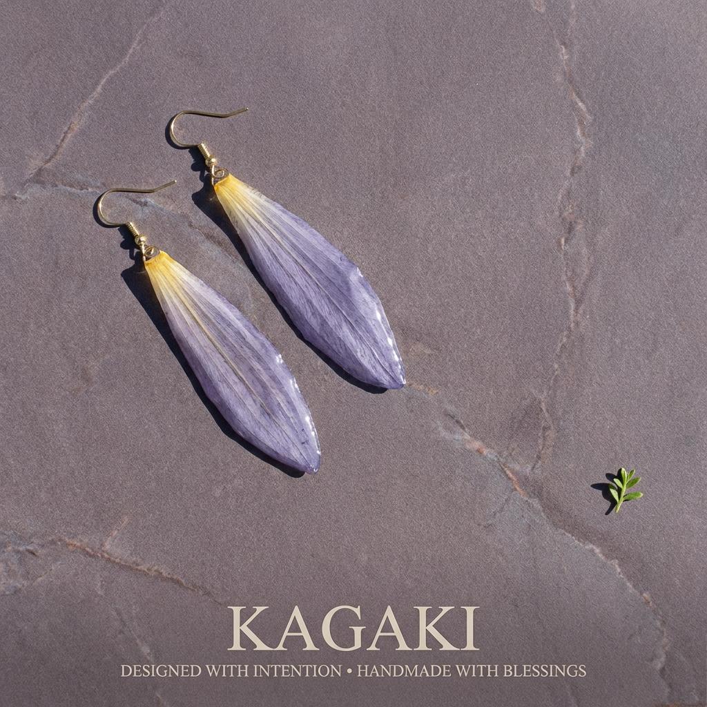KAGAKI water lily resin floral earrings in purple floral with resin, material detail, for daily wear and gifting