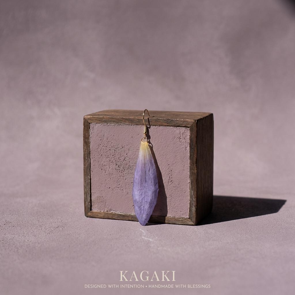 KAGAKI water lily resin floral earrings in purple floral with resin, on ear, for daily wear and gifting